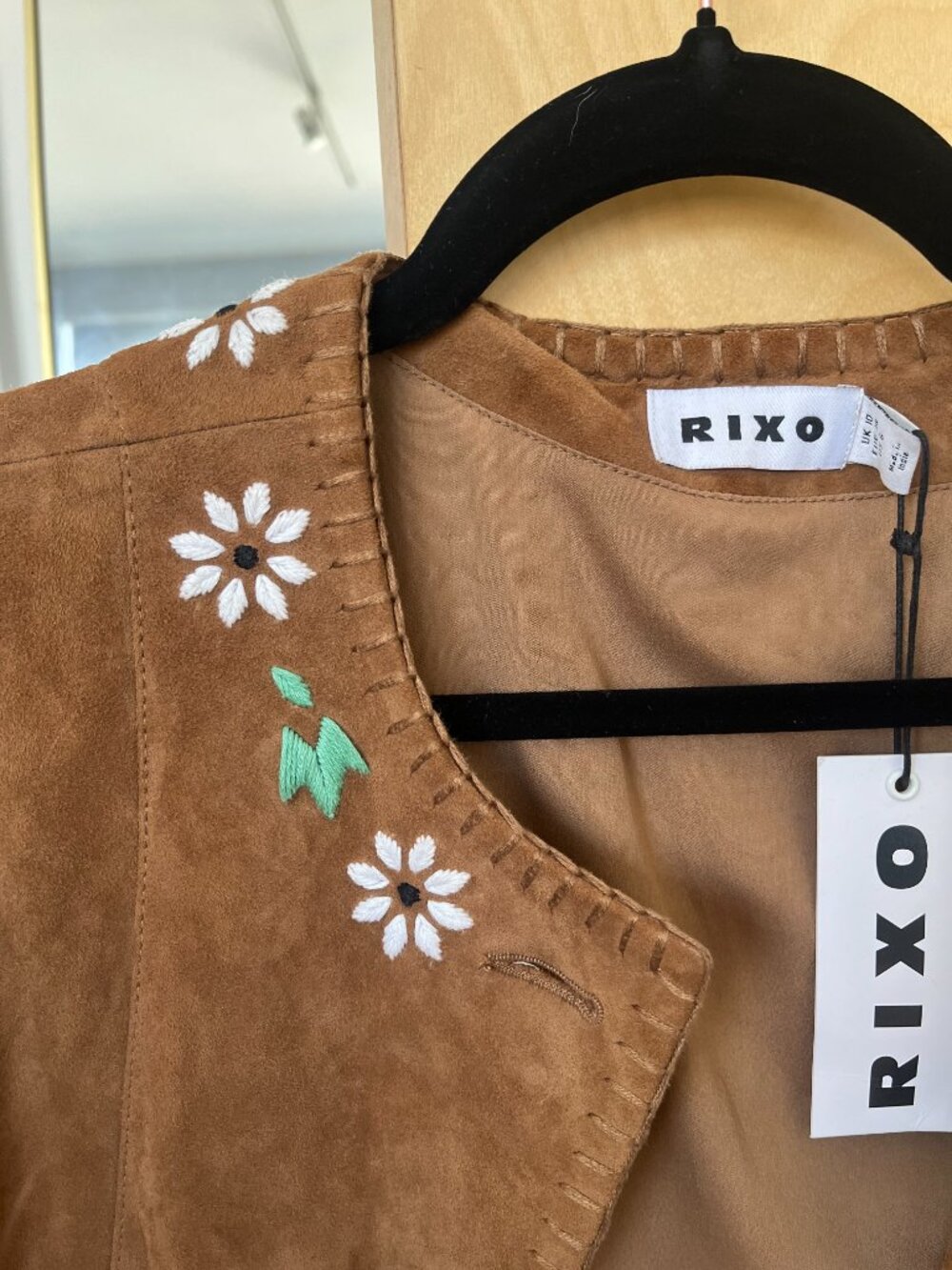 RIXO Tan Suede Embroidered Collar Jacket - Picture 4 of 6